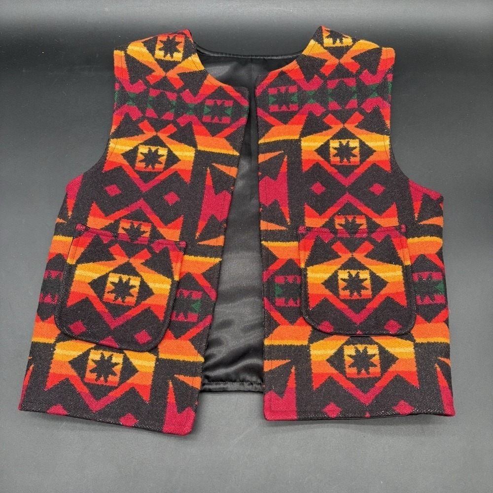 Southwestern‎ Wool Geometric Kid Vest Black Red Orange Youth Size 10-12